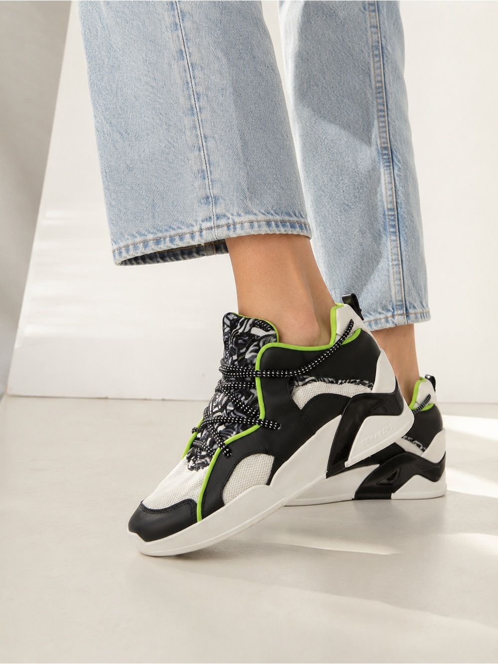 SERAFINI Made in Italy Luxury Chunky Sneakers Black Neon Green EU 38